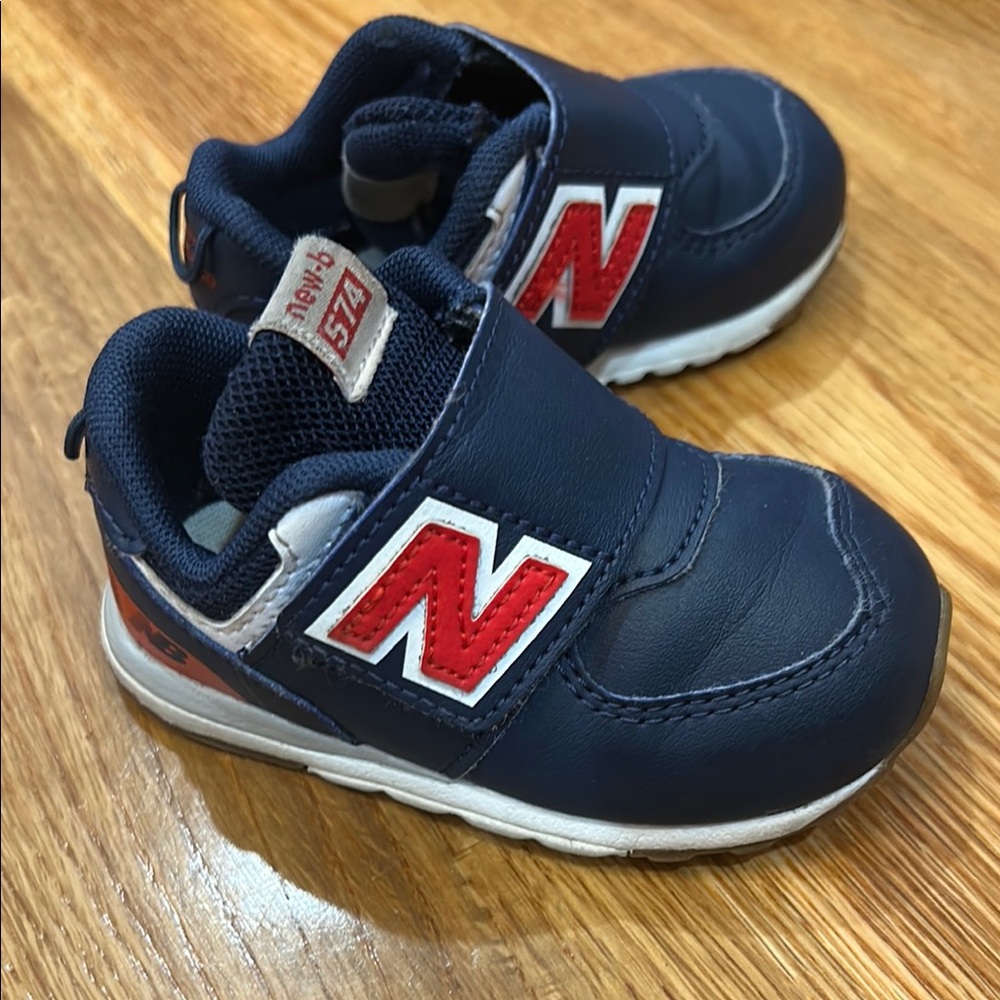 New Balance Kids Navy and Red Velcro Athletic Sneakers